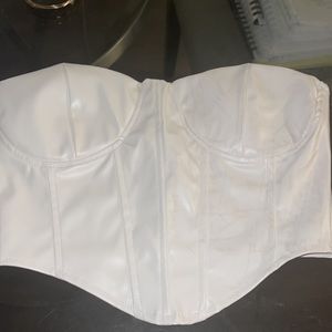 The M Boutique Faux Leather White Corset Top